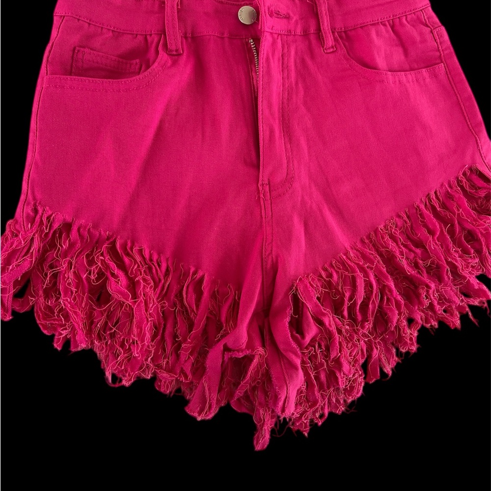 Frayed Hem Pink Denim Shorts